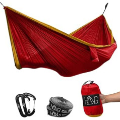 HÄNG Double Hammock Made of Parachute Silk 300 x 170 cm. Holds up to 200 kg including suspension (31.5 stone).