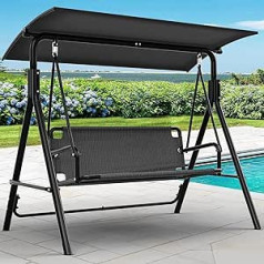 YITAHOME 3-Seater Hollywood Swing, Metal Outdoor Hollywood Swings with Reclining Function, Garden Swing with Adjustable Sun Canopy for Adults, 270 kg Load Capacity, 170 x 110 x 153 cm, Black