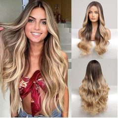 Haircube Tumši tumši brūns Ombre Brown Long Curly Lace parūkas sievietēm, dabiskā līmes bezmaksas modes moderns karstumizturīgs sintētisko parūku ikdienas lietošanai un Cosplay