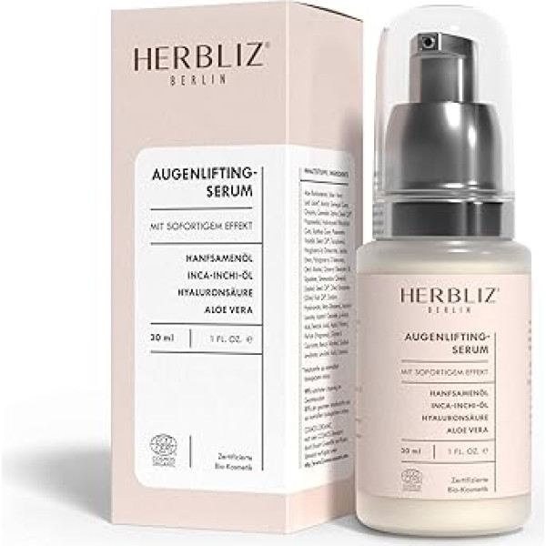 Herbliz Acu serums pret tumšiem lokiem 30 ml | Mitrinošs sejas krēms ar hialuronskābes serumu, organisko jojobas eļļu, alvejas želeju | Dabīgā kosmētika, kosmētika, sejas kopšanas līdzekļi | Hialuron seruma acu krēms | Nē