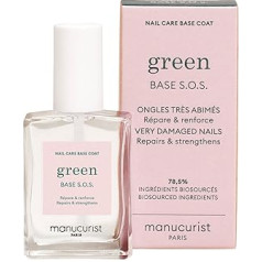 Manucurist Green SOS Base Enriched with Vitamin C and B5 Strengthening for Nails Repair and Strengthening Highly Pampered Nail Care Products 78% Organic Based 15ml