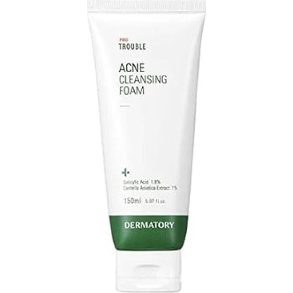 Dermatory : Pro Trouble Acne Cleansing Foam 150 ml - satur salicilskābi, mitrinošs, nekairina, Centella Asiatica ekstrakts 10,000 ppm, korejiešu kosmētika, K-beauty, ikdienas ādas kopšana