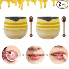 Kzlibkon 2/3 vienetų bičių lūpų balzamo medaus puodo medaus propolio drėkinamasis, apsaugantis nuo sausų sutrūkinėjusių lūpų šveitimas su lūpų šepetėliu (2 pakuotė)