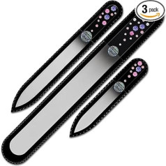 Mont Bleu Set of 3 Glass Nail Files Hand Decorated with Swarovski Elements, Delivered in a Black Velvet Case - Genuine Tempered Glass from the Czech Republic