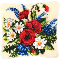 FANKXIUXI 17 x 17 collu DIY fiksatora āķa komplekts Carpet Making Crafts bērniem pieaugušajiem Izšūšanas paklājs spilvens Bolster Šūšanas rīks Flower 43 x 43 cm