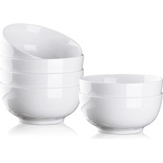 CUSWARE Graudaugu bļoda Salātu bļoda 6 collas/650 ml Porcelāna zupas bļoda komplekts Bļoda uzkodu bļoda Rīsu bļoda zupas bļoda Krēmīgi balta (6 gab.)