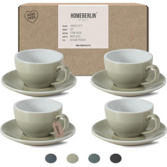 HOMEBERLIN® Barista Pro Cappuccino kafijas krūzīšu komplekts - 200 ml kafijas krūzīšu komplekts - augstas kvalitātes kafijas krūzīšu komplekts no augstas kvalitātes keramikas - četras modernas kafijas krūzes ar atbilstošiem paliktņiem - 10