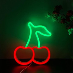 ENUOLI Cherry Shaped Neon Night Light Neon Sign USB ir akumuliatoriaus maitinimo pakabinamas vestuvių ženklas Novelty Wall Decorative Cherry Neon Sign for Birthday Christmas Party Children's Room Living Room