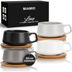 MIAMIO - 4 x 320 ml kafijas tasītes/kapučīno tasītes ar paliktnīšiem/elegantas/modernas/kafijas krūzītes no keramikas - Luxe collection komplekts 4 (klasiska pasteļkrāsa)