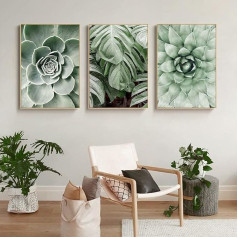 CULASIGN 3 plakātu komplekts Premium, Modern Green Plants Plakātu komplekts Pictures, Zaļās lapas Pictures guļamistabai, Dzīvojamās istabas dekorēšanai, bez rāmja (A, 40 x 50 cm)