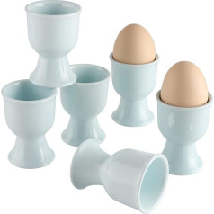 Ceramic Egg Cups, Set of 6, Porcelain Egg Stand for Soft Hard Boiled Eggs for Breakfast (Light Blue)