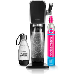 SodaStream ART Dzirkstošā ūdens automāts ar droseles sviru | 1 pudeles 1 litra tilpuma iepakojums + 1 pudele 0,5 litra, ko var mazgāt trauku mazgājamā mašīnā + 1 gāzes uzpildes tvertne, 60 litru tilpums, pieslēdzams | Black [Amazon Exclusive]