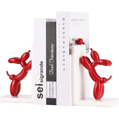 ZHANYUN Resin Balloon Dog Bookends, moderni šuns statula, knygų lentyna, sunkus knygų laikiklis knygoms, knygų spintai, biurui, namams (raudona-2)