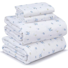 Ruvanti 100 % kokvilnas 4 gabali gultas veļas komplekts Blue Floral Queen Size Flat Sheet Set Soft Breathable Fabric Deep Pockets 1 Fitted Sheet 2 Pillowcases