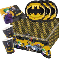 LEGO Batman – 37 Piece Party Set Plates Cups Napkins Tablecloth for 8 Children