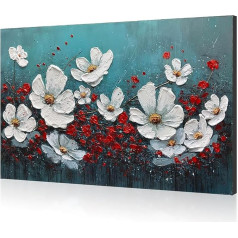 JBER 100% Hand-Painted Oil Painting on Canvas, Colourful Abstract Wall Decoration for Bedroom and Hallway Premium - 120 x 80 cm (FLOWER-01)