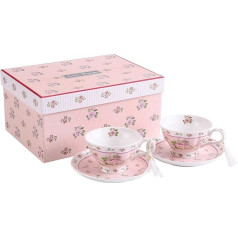 London Boutique Vintage stila porcelāna tējas un kafijas tasīšu komplekts dāvanu kastītē Keramikas rožu rozā komplekts no 2 11x8cm