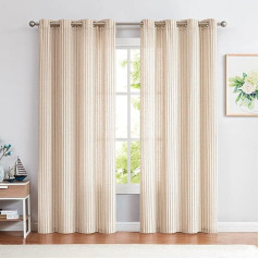 Vangao lina aizkari Brūns svītrains raksts Necaurspīdīgs Eyelet aizkars ar cilpiņām Modern Linen Look Pinstripes Aizkari Dzīvojamā istaba Privātuma aizkari Necaurspīdīgs Eyelet aizkari Pack of 2 130 x 245 cm