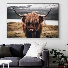 LXTOPN Highland Cow Picture, Ziemeļvalstu Highland Cow Pictures Print on Canvas, Skotijas Highland Cow Painting, Modern Highland Cow Wall Picture Plakāts Dzīvojamās istabas apdare, bez rāmja (Cow-1, 50 x 75 cm)