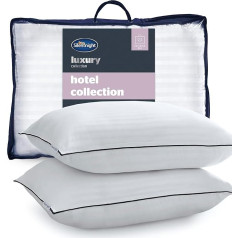 Silentnight Hotel Collection luksusa spilveni, 2 komplekti, viesnīcas kvalitātes spilveni ar elegantu apdari un mīkstiem pārvalkiem muguras, priekšējiem un sānu miega pasažieriem, hipoalerģiski un mazgājami veļasmašīnā, balti