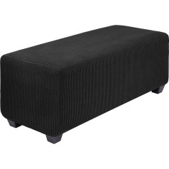 PiccoCasa High Stretch Osmaņu vāks ar elastīgu dibenu Soft Slipcover Žakarda audums Maza pārbaude Taisnstūra glabāšanas taburete Cover Mēbeļu pārvalki Black Small