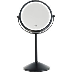 Amtang tualetes spogulis ar apgaismojumu tualetes galdam, 1X/10X divpusējs palielināmais spogulis, 8 collu apgaismots ceļojuma spogulis skūšanās vajadzībām (melns, 7X palielinājums)