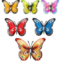 6 Pieces Metal Butterfly Wall Art Metal Butterflies Wall Decoration Sculpture 3 Sizes Inspirational Wall Hanging Butterfly for Indoor and Outdoor Decoration, 6 Colours