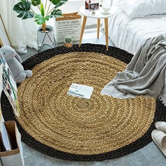 Aakriti Indian Boho Rag Rug, Cotton Handmade Patch Rug, Jute for The Living Room, Dining Room, Bedroom (Natural with Border, 120 cm)