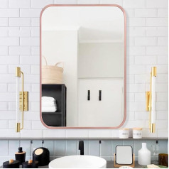 AOAOPQ 45 x 65 cm Rose Gold Aluminium Steel Metal Framed Bathroom Mirror for Wall Mounted Rounded Rectangular Bathroom Vanity Mirror