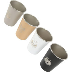 Gugxiom Pint Cup Camping Mug 12 unču nerūsējošā tērauda krūzīšu komplekts, viegls 4 krāsu piknika dzērienu kauss āra ceļojumiem ar savvaļas dabas motīvu rakstu, kempinga krūzīšu komplekts