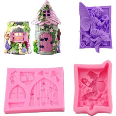 Vokowin K240-2 3D Elf Fairy Mold Silikona un apburtā pasaku dārza pasaku rūķis Durvju sveces ziepju kūka dekorēšana Kāzu ballīte Rokdarbi māla amatniecības dāvanu logs Silikona veidne 2 gab.