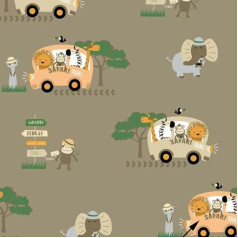 Safari Animals Bus 100% kokvilnas audums bērniem, ko pārdod pa metriem, amatniecības šūšanas audums (200 x 160 cm)