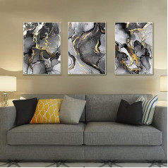 ERTLKP 3 Pieces Islamic Wall Picture Decoration Set Golden Abstract Marble Oil Painting Poster Allah Islamic Quotes Canvas Painting Living Room Pictures Decor Without Frame 20x30cm