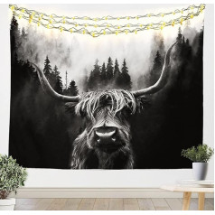 Loussiesd Skotijas Highland liellopu gobelēns Smoky Mountain Wall Hanging Dabas ainavu sienas piekaramais Mājas dekori guļamistabai Dzīvojamā istaba XL 27x36 collas