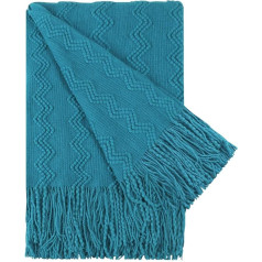 PiccoCasa Cuddly Blanket Fringe Bedspread Soft Lightweight with Wave Pattern Acrylic 130 x 150 cm as Bed Throw Sofa Blanket Couch Blanket for Home Couch, Bed, Sofa, Travel utt. Zilganzaļa