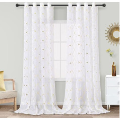 Joywell Zelta Voile aizkari, 2 aizkari, komplekts, tekstūras balti aizkari, Diamond Transparent Privacy Glitter, Dekoratīvie Voile ar cilpām, aizkari viesistabai, guļamistabai, 260 x 140 cm