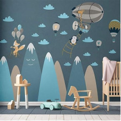 Ambiance-Sticker Live Sienų lipdukai lipdukai vaikams Giant Mountains Skandinavijos dekoracijos vaikų darželiui Baby Animals Travel 50 x 90 cm 1 vnt.