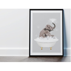 Designed By Lorna Grey Elephant in Bathroom Wall Art Print