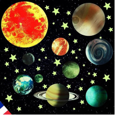 Kiflow 840 Luminous Stars Ceiling & 10 Planets Wall Stickers Saules sistēmas mācību dāvanu bērniem Dekoratīvie telpu Teenager Boys Luminous Star Bērnu istaba