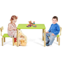 Goplus Children's Wooden Furniture Set with 1 Children's Table and 2 Chairs, Children's Furniture with Rounded Corners and Edges, Children's Table and Chairs for Home, Classroom, Nursery (Green)