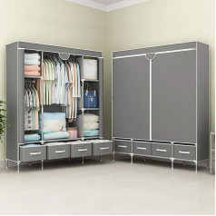 Anmas Power [Upgrade Version 3 Canvas Wardrobe Wardrobe Solution with Clothes Rail + Shelves 150 x 45 x 170 cm (Grey)