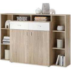 Stella Trading PAMPLONA Sideboard in Sonoma Oak Look, White, Modern Chest of Drawers with Lots of Storage Space, 165 x 112 x 40 cm (W x H x D)