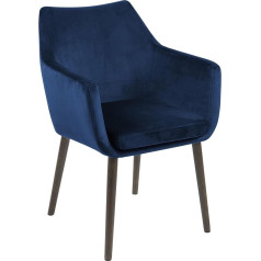 Ac Design Furniture Trine Dining Chair Blue Velvet with Dark Oak Legs 1 Piece W58 x H84 x D58cm Accent Chair Upholstered Chair Living Room Furniture Dining Room Furniture