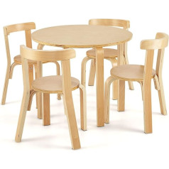 Lifezeal Children's Table with 4 Chairs, Children's Table Set Made of Solid Wood, 5-Piece Children's Furniture, Suitable for Children's Room and Nursery, Maximum Load 25 kg (Natural)