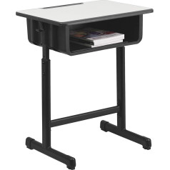 Flash Furniture Classroom Desk - Height Adjustable Student Single Table from Primary School to Graduation - Easy Care Kids Table with Storage Compartment - Black/White