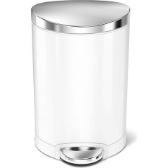 Simplehuman CW1835CB 6 litru, pusapaļa atkritumu urna ar pedāļiem, maza atkritumu urna vannas istaba vannas istaba birojs guļamistaba, balts tērauds, 10 gadu garantija