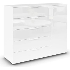 Rauch Möbel Flipp, Combi Chest of Drawers with Storage Space for Living Room, Bedroom, Hallway, 2 Shelves, Alpine White/Glass Front White, 1 Door, 5 Drawers, White Handles, 120 x 100 x 42 cm