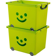 Iris Ohyama Set of 2 Storage Cubes, 34 L, Stackable, With Wheels and Handle, for Bedrooms, Playrooms - Kids Box KCB-43 - Green