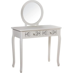 DRW Baltos spalvos tualetinis staliukas su 2 stalčiais, 90 x 40 x 78 cm, iš raižyto medžio ir MDF, su veidrodžiu