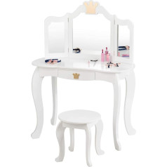 Costway Детский туалетный столик с табуретом и съемным зеркалом, деревянный туалетный столик для девочек с ящиком, зеркальный столик 80 x 42 x 105 с